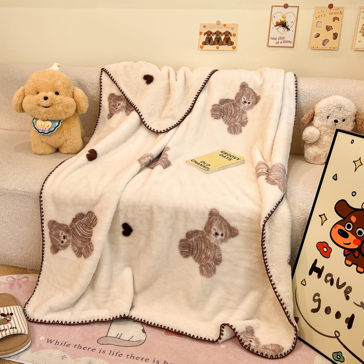 91家纺网 家纺一手货源 找家纺 （总）雅居纺家纺 2025新款贝壳边双面兔绒印花毛毯