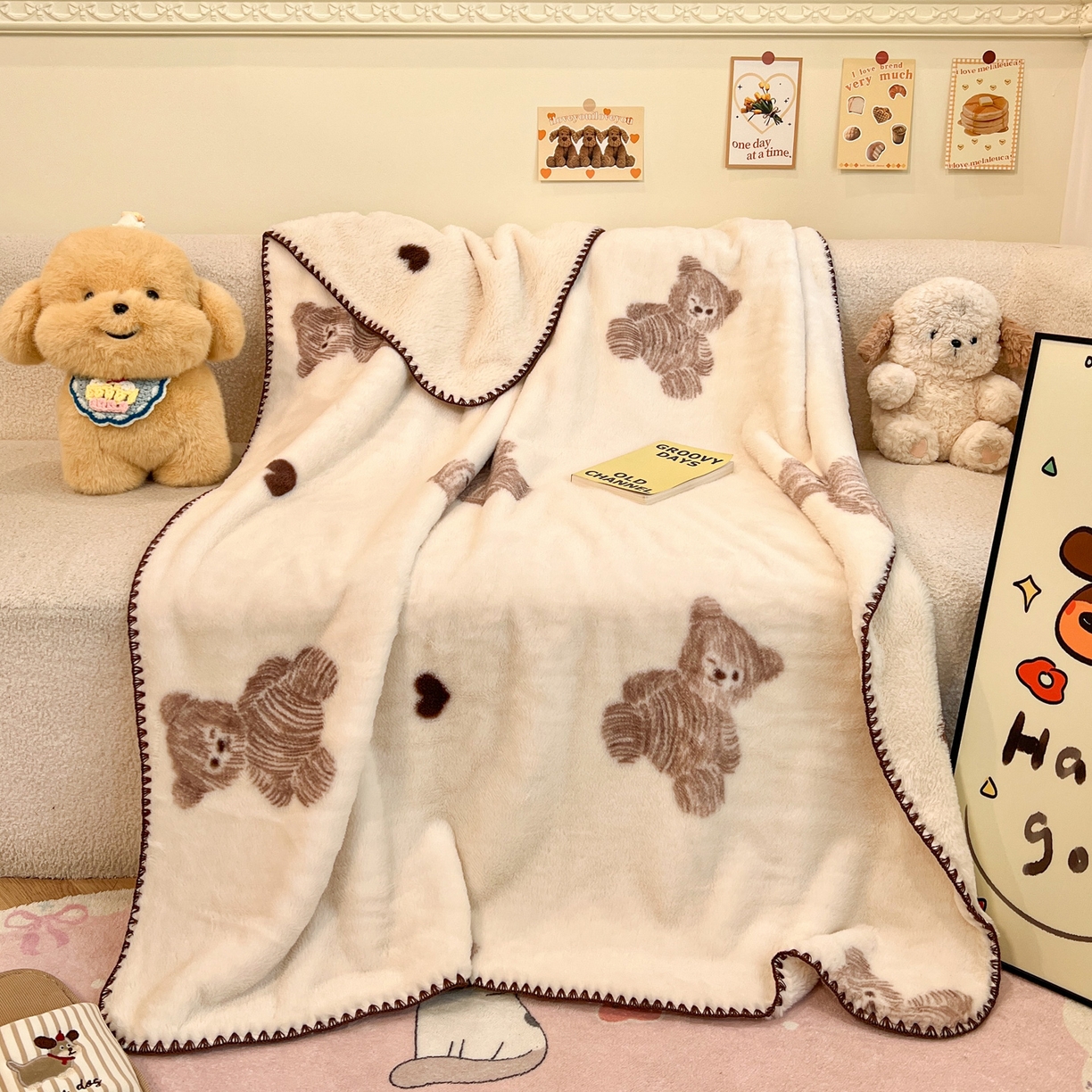 （总）雅居纺家纺 2025新款贝壳边双面兔绒印花毛毯