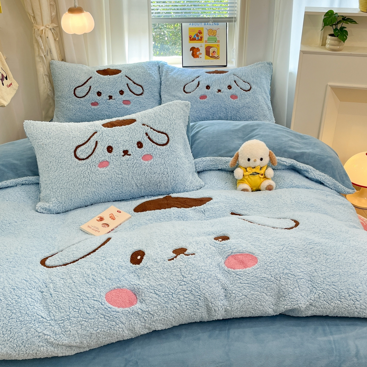 91家纺网 家纺一手货源 找家纺 梓之赫 2025新款大版羊羔绒牛奶绒卡通四件套冬季加厚保暖 晚安狗-蓝
