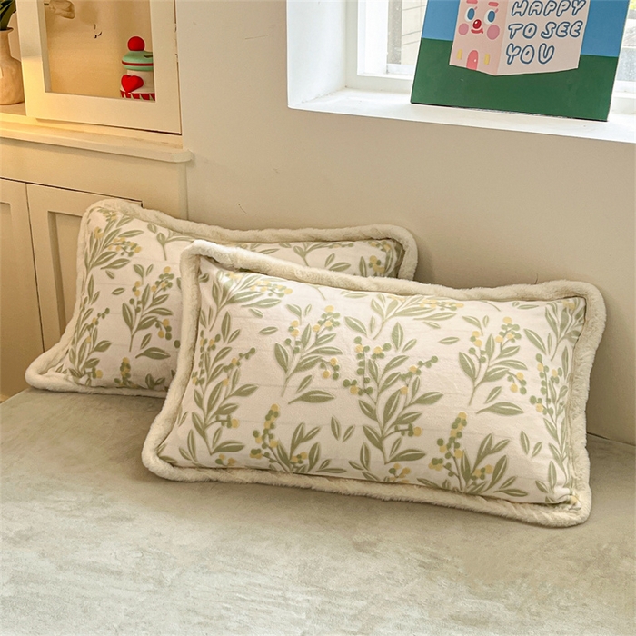 91家纺网 家纺一手货源 找家纺 启程家纺 2025新款雕花牛奶绒四件套包边款 小豆芽-绿-包边款