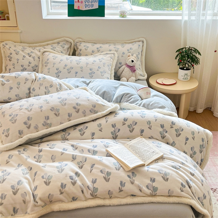 91家纺网 家纺一手货源 找家纺 启程家纺 2025新款雕花牛奶绒四件套包边款 小郁金香-包边款