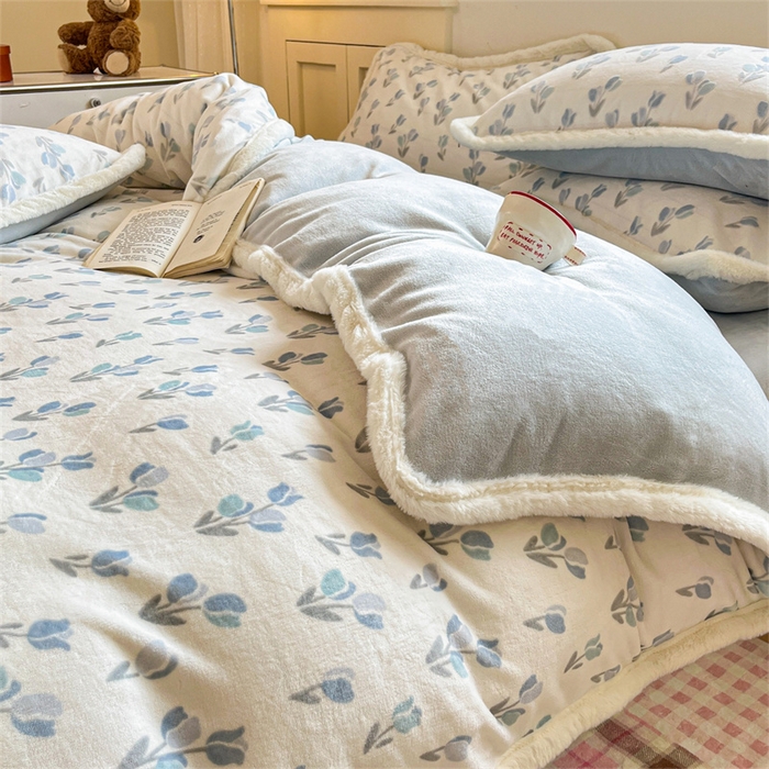 91家纺网 家纺一手货源 找家纺 启程家纺 2025新款雕花牛奶绒四件套包边款 小郁金香-包边款