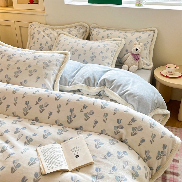 91家纺网 家纺一手货源 找家纺 启程家纺 2025新款雕花牛奶绒四件套包边款 小郁金香-包边款