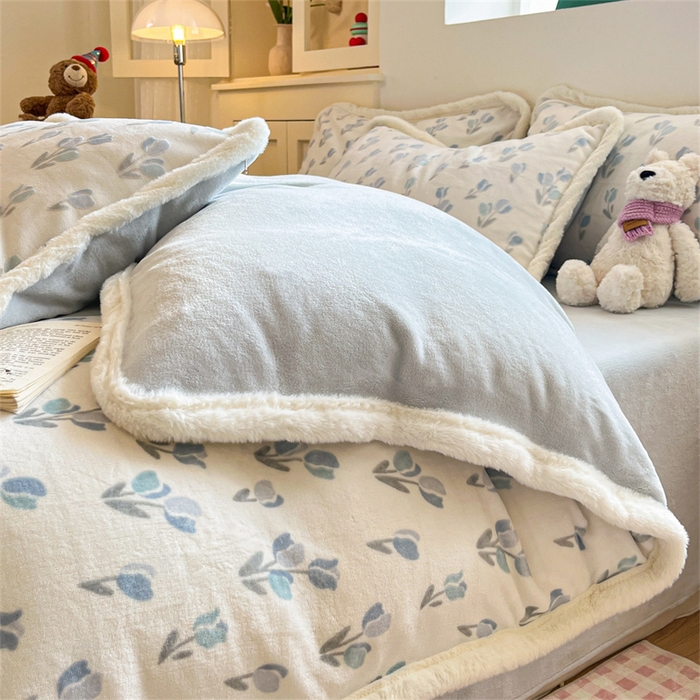 91家纺网 家纺一手货源 找家纺 启程家纺 2025新款雕花牛奶绒四件套包边款 小郁金香-包边款