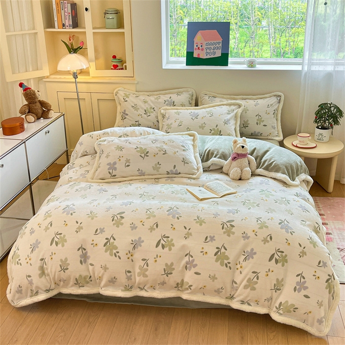 91家纺网 家纺一手货源 找家纺 启程家纺 2025新款雕花牛奶绒四件套包边款 风信子-包边款