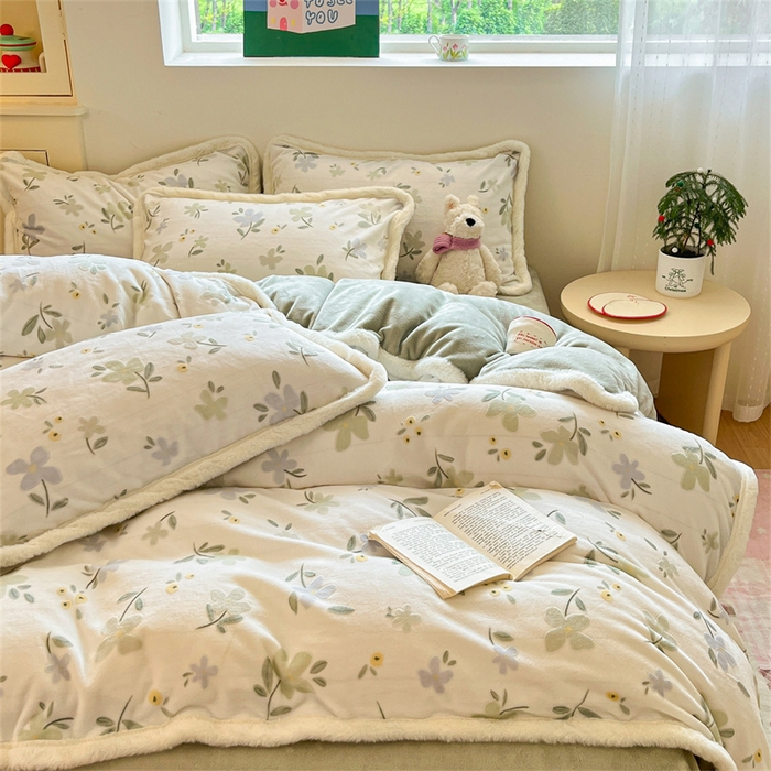 91家纺网 家纺一手货源 找家纺 启程家纺 2025新款雕花牛奶绒四件套包边款 风信子-包边款