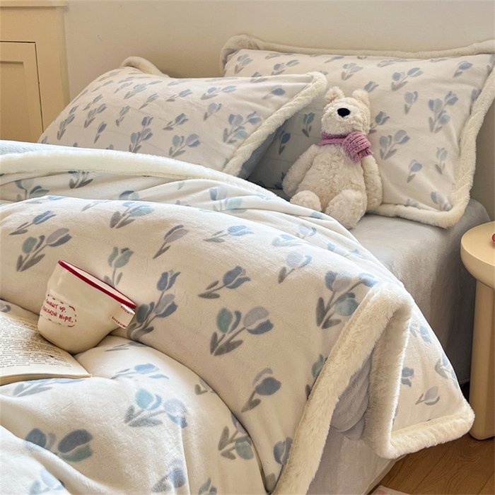 91家纺网 家纺一手货源 找家纺 启程家纺 2025新款雕花牛奶绒四件套包边款 小郁金香-包边款