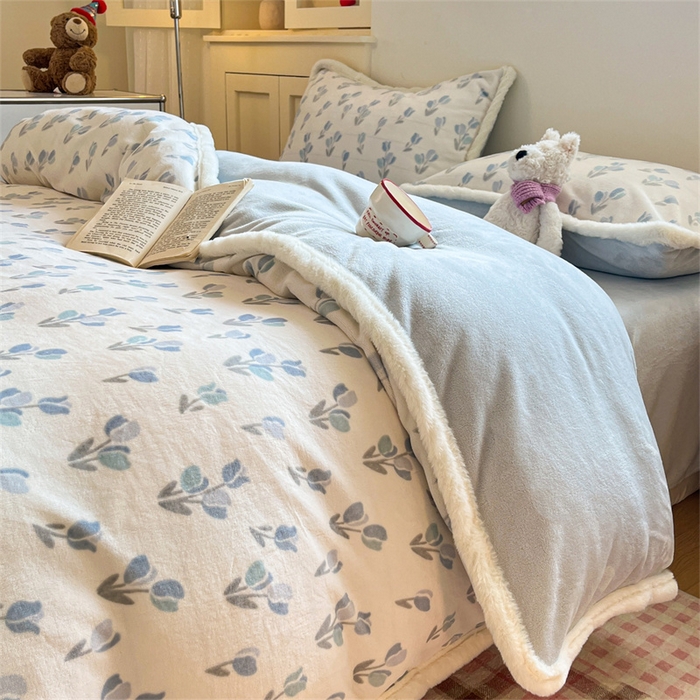 91家纺网 家纺一手货源 找家纺 启程家纺 2025新款雕花牛奶绒四件套包边款 小郁金香-包边款