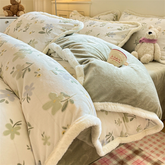 启程家纺 2025新款雕花牛奶绒四件套包边款 风信子-包边款