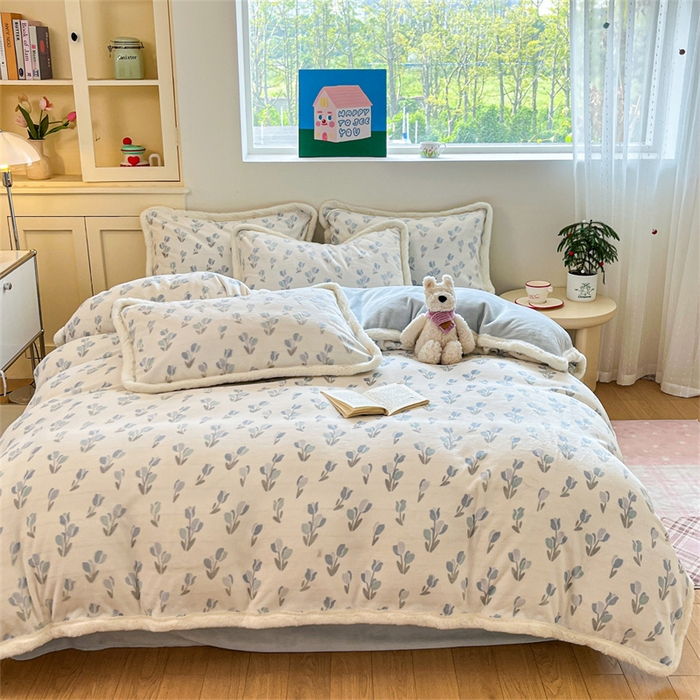 91家纺网 家纺一手货源 找家纺 启程家纺 2025新款雕花牛奶绒四件套包边款 小郁金香-包边款