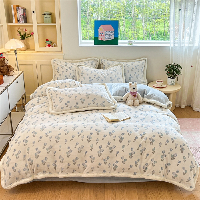 91家纺网 家纺一手货源 找家纺 启程家纺 2025新款雕花牛奶绒四件套包边款 小郁金香-包边款