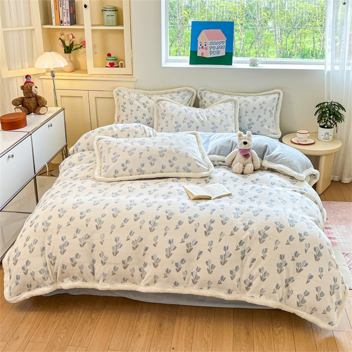 91家纺网 家纺一手货源 找家纺 启程家纺 2025新款雕花牛奶绒四件套包边款 小郁金香-包边款