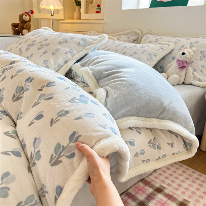 91家纺网 家纺一手货源 找家纺 启程家纺 2025新款雕花牛奶绒四件套包边款 小郁金香-包边款