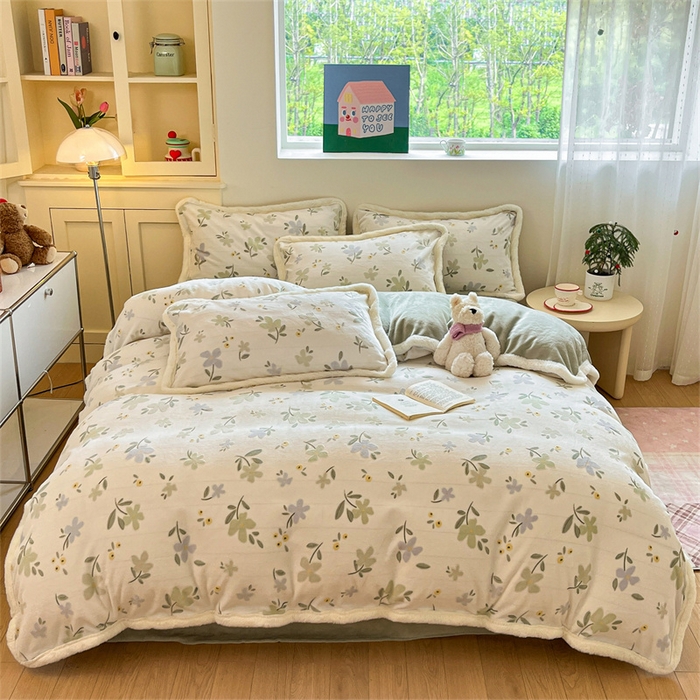 91家纺网 家纺一手货源 找家纺 启程家纺 2025新款雕花牛奶绒四件套包边款 风信子-包边款