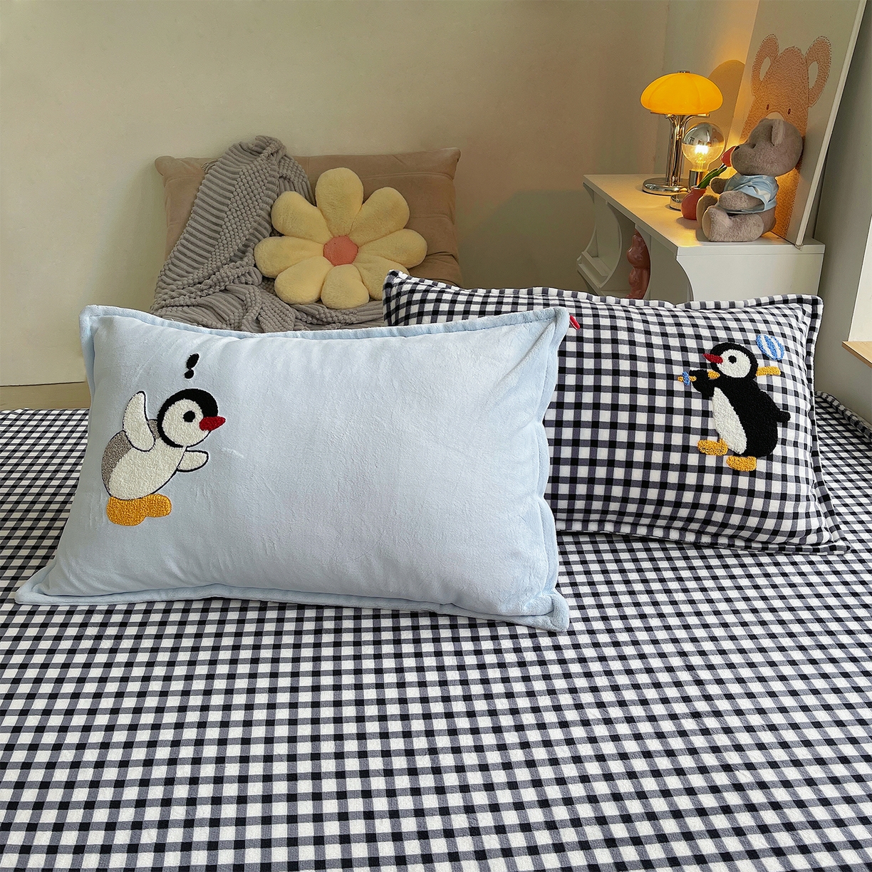 91家纺网 家纺一手货源 找家纺 炫拼家纺 2025新款高克重牛奶绒满版毛巾绣卡通加厚四件套-糯米系列 糯米-慢时光