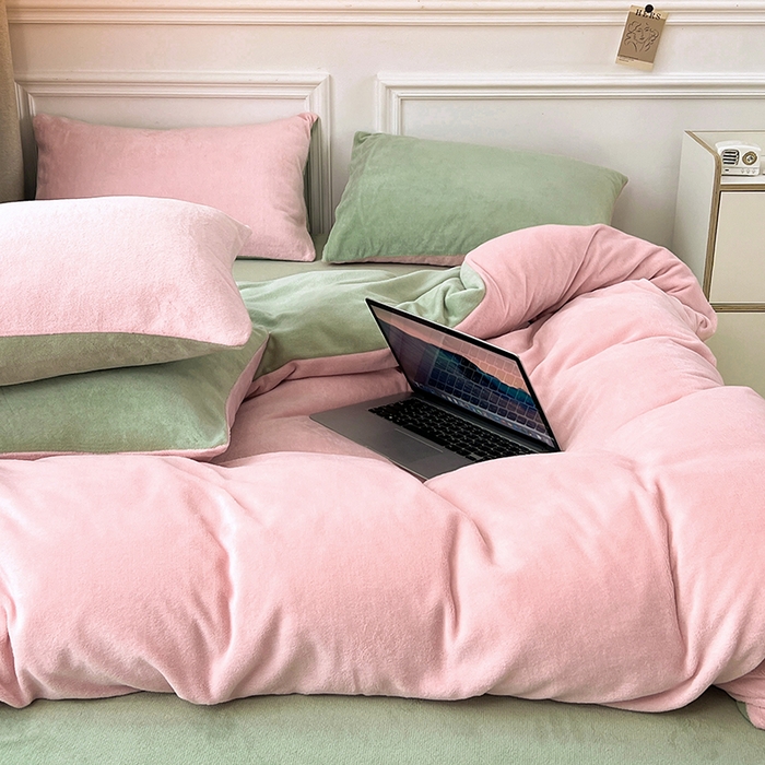 （总）梵克保罗 2025秋冬新款ins风小红书高克重纯色双拼牛奶绒单被套