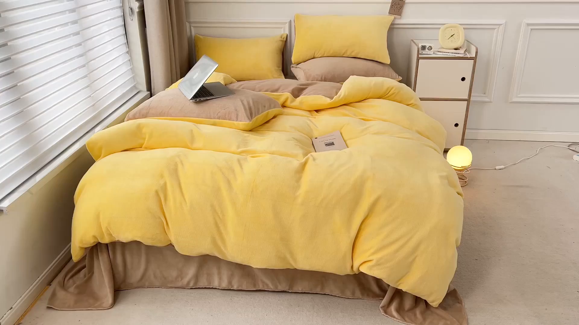 91家纺网 家纺一手货源 找家纺 梵克保罗 2025秋冬新款ins风小红书高克重纯色双拼牛奶绒单被套 炭烤起司