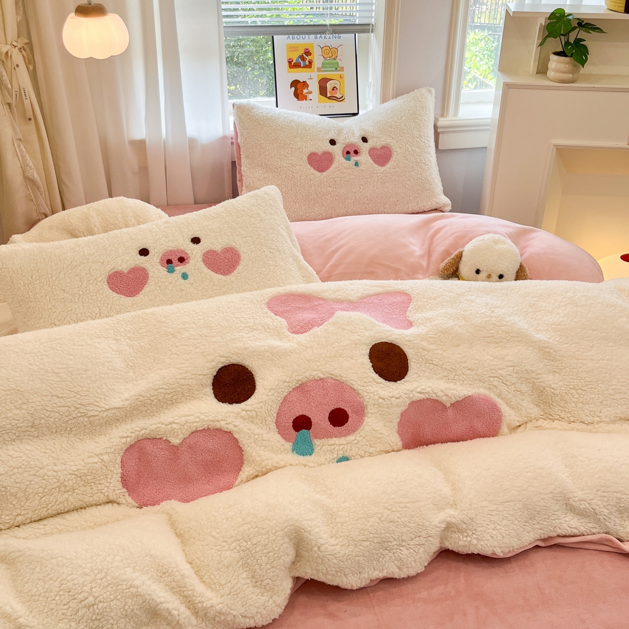 91家纺网 家纺一手货源 找家纺 （总）梓之赫 2025新款大版羊羔绒牛奶绒卡通四件套冬季加厚保暖