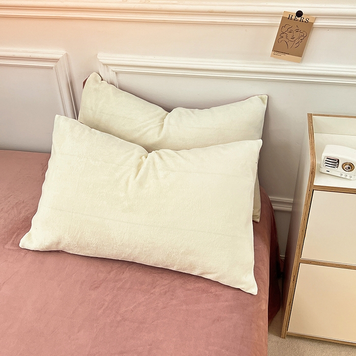 91家纺网 家纺一手货源 找家纺 梵克保罗 2025秋冬新款ins风小红书高克重纯色双拼牛奶绒单被套三件套四件套系列 奶白豆沙