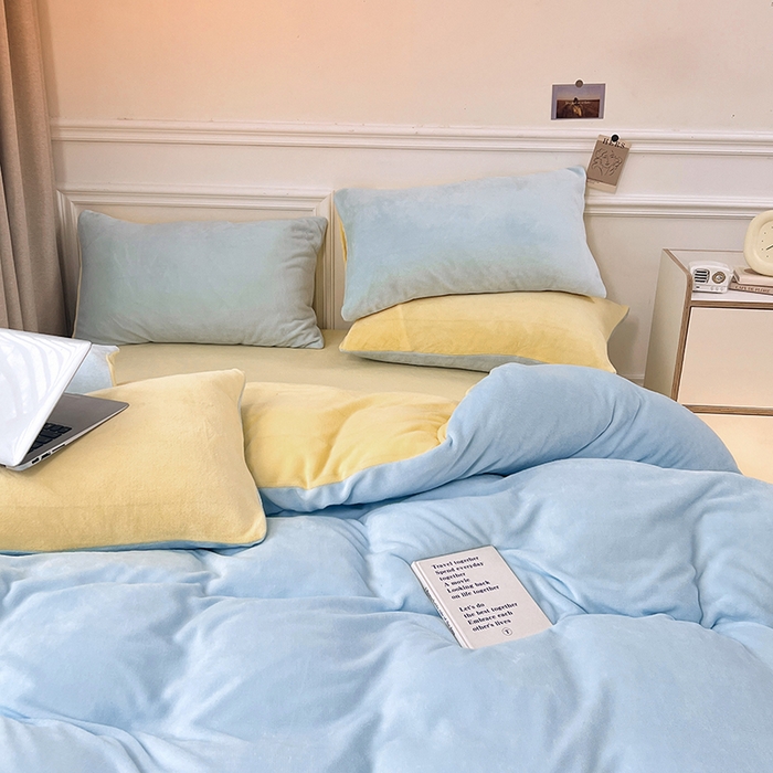 91家纺网 家纺一手货源 找家纺 梵克保罗 2025秋冬新款ins风小红书高克重纯色双拼牛奶绒单被套三件套四件套系列 浅蓝芝士