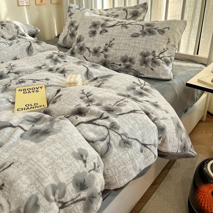 91家纺网 家纺一手货源 找家纺 （总）雅居纺家纺 2025新款花卉雕花绒加厚保暖四件套