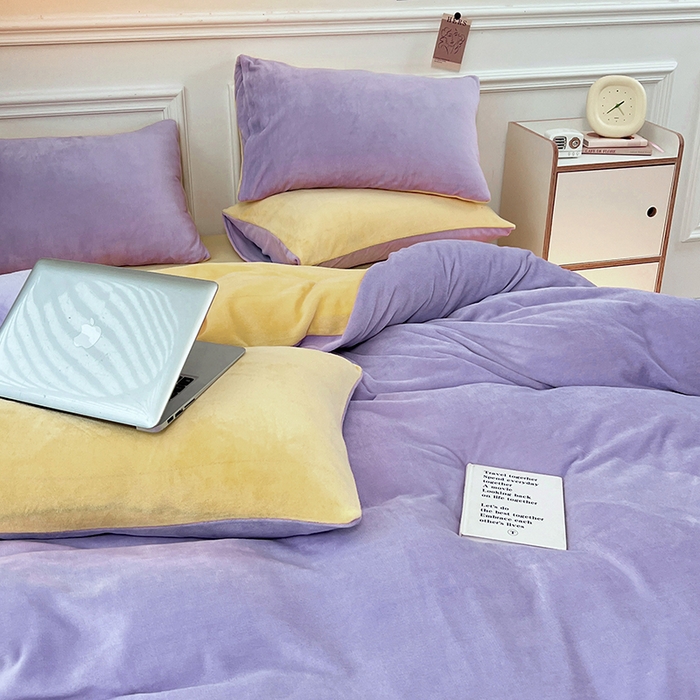 91家纺网 家纺一手货源 找家纺 梵克保罗 2025秋冬新款ins风小红书高克重纯色双拼牛奶绒单被套三件套四件套系列 芋泥奶紫