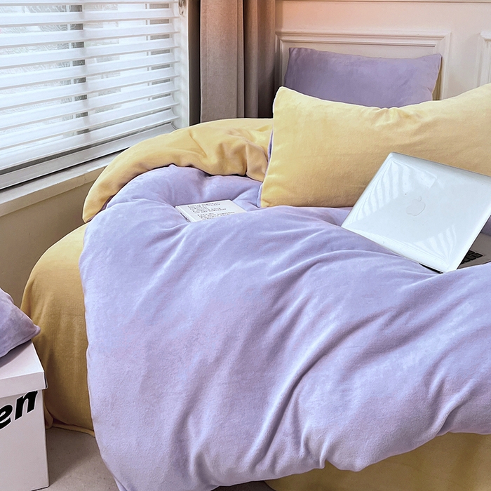 91家纺网 家纺一手货源 找家纺 梵克保罗 2025秋冬新款ins风小红书高克重纯色双拼牛奶绒单被套三件套四件套系列 芋泥奶紫