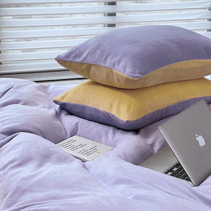 91家纺网 家纺一手货源 找家纺 梵克保罗 2025秋冬新款ins风小红书高克重纯色双拼牛奶绒单被套三件套四件套系列 芋泥奶紫