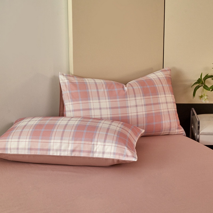 91家纺网 家纺一手货源 找家纺 雅居纺家纺 2025新款简约款全棉磨毛四件套 旋律-粉格