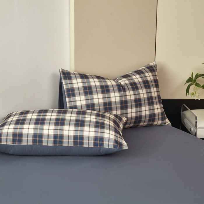 91家纺网 家纺一手货源 找家纺 雅居纺家纺 2025新款简约款全棉磨毛四件套 旋律-蓝格