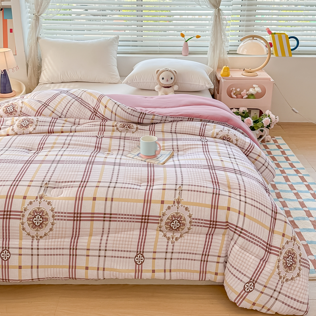 91家纺网 家纺一手货源 找家纺 好欣怡家纺 2025新款A类水洗棉冬被大豆纤维学生四季被子被芯跨境直播（提供买家秀质检报告） 格韵