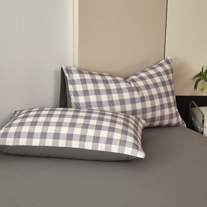 91家纺网 家纺一手货源 找家纺 雅居纺家纺 2025新款简约款全棉磨毛四件套 小格灰