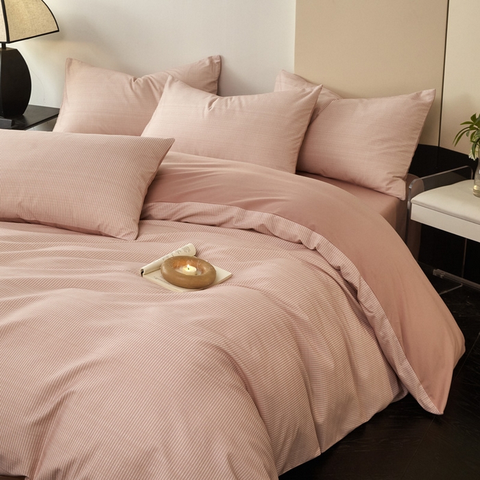 91家纺网 家纺一手货源 找家纺 雅居纺家纺 2025新款简约款全棉磨毛四件套 宁静-粉条