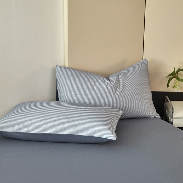 91家纺网 家纺一手货源 找家纺 雅居纺家纺 2025新款简约款全棉磨毛四件套 宁静-蓝条