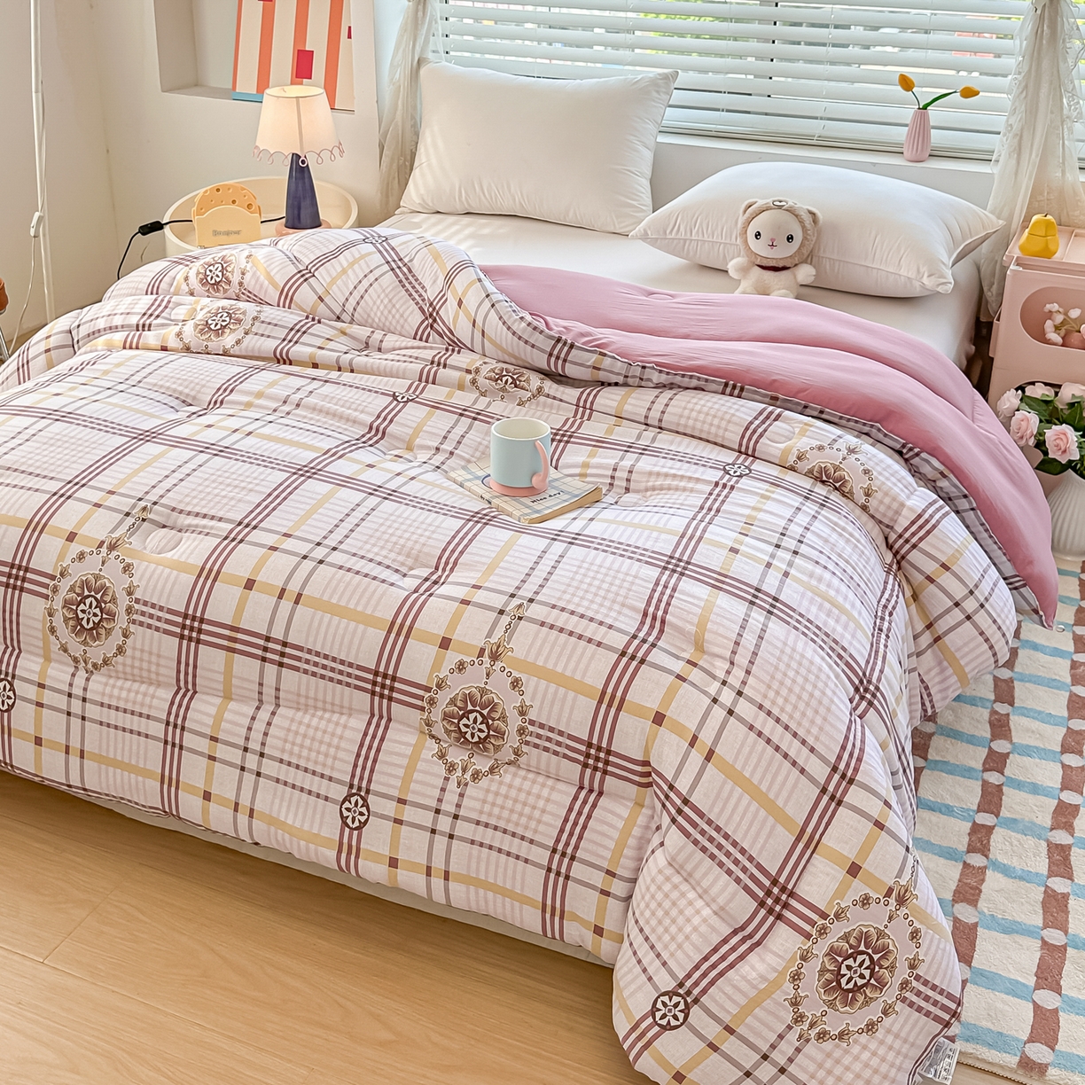 91家纺网 家纺一手货源 找家纺 好欣怡家纺 2025新款A类水洗棉冬被大豆纤维学生四季被子被芯跨境直播（提供买家秀质检报告） 格韵