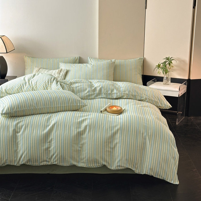 91家纺网 家纺一手货源 找家纺 雅居纺家纺 2025新款简约款全棉磨毛四件套 米兰绿