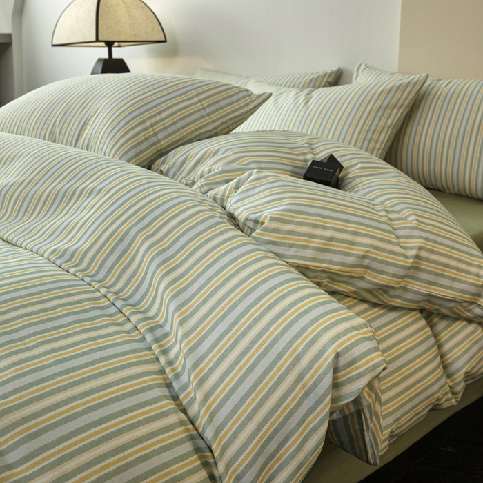 91家纺网 家纺一手货源 找家纺 雅居纺家纺 2025新款简约款全棉磨毛四件套 米兰绿