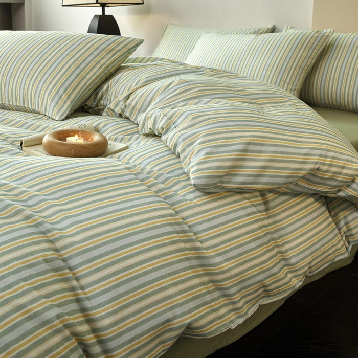 91家纺网 家纺一手货源 找家纺 雅居纺家纺 2025新款简约款全棉磨毛四件套 米兰绿