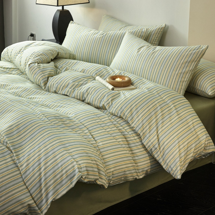 91家纺网 家纺一手货源 找家纺 雅居纺家纺 2025新款简约款全棉磨毛四件套 米兰绿