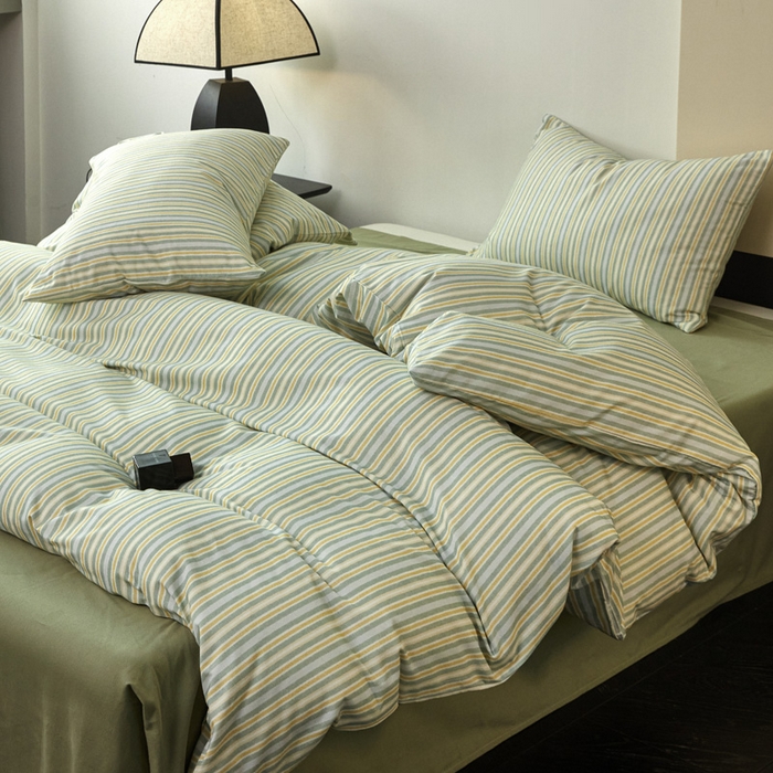 91家纺网 家纺一手货源 找家纺 雅居纺家纺 2025新款简约款全棉磨毛四件套 米兰绿