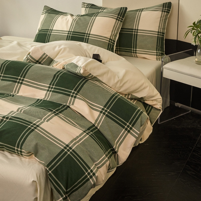 91家纺网 家纺一手货源 找家纺 雅居纺家纺 2025新款简约款全棉磨毛四件套 半山松石