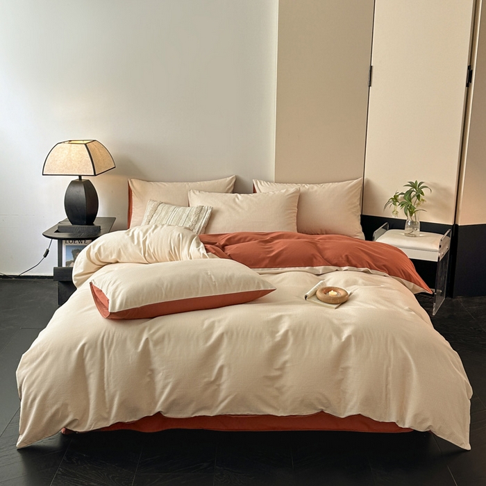 雅居纺家纺 2025新款简约款全棉磨毛四件套 宁静-焦糖条