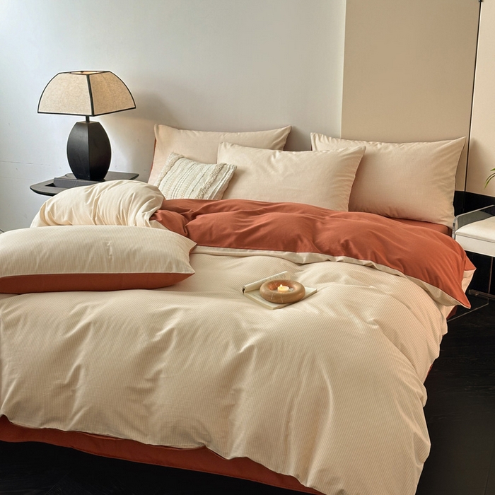 91家纺网 家纺一手货源 找家纺 雅居纺家纺 2025新款简约款全棉磨毛四件套 宁静-焦糖条