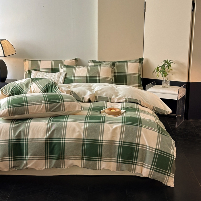 91家纺网 家纺一手货源 找家纺 雅居纺家纺 2025新款简约款全棉磨毛四件套 半山松石