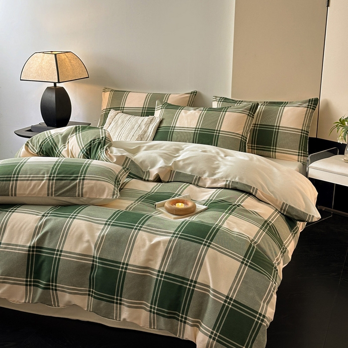 91家纺网 家纺一手货源 找家纺 雅居纺家纺 2025新款简约款全棉磨毛四件套 半山松石