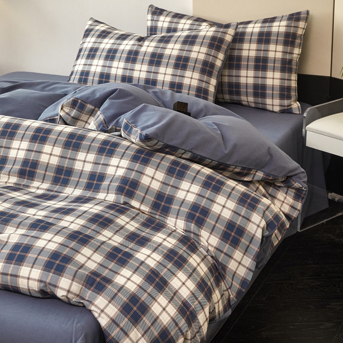 91家纺网 家纺一手货源 找家纺 雅居纺家纺 2025新款简约款全棉磨毛四件套 旋律-蓝格