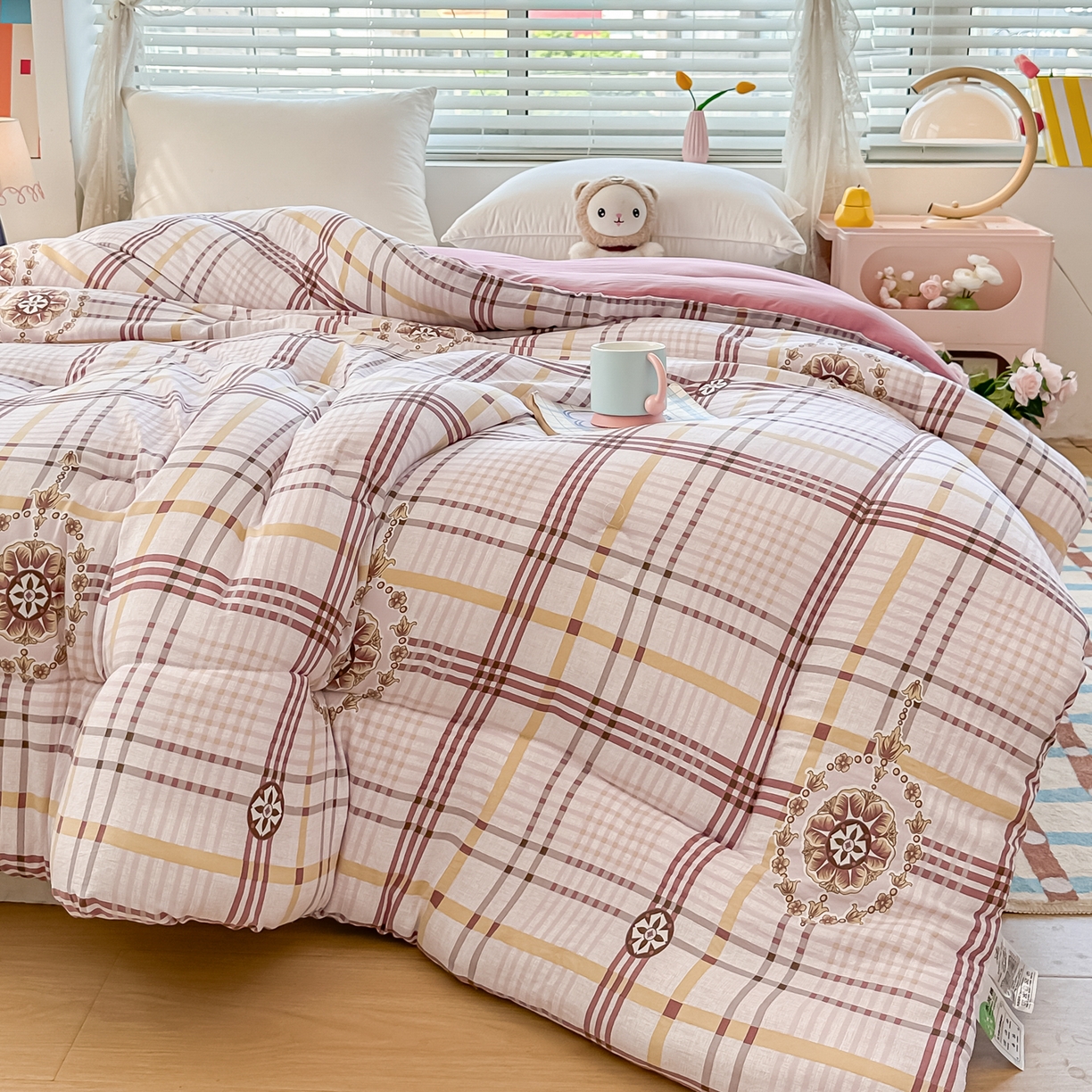 91家纺网 家纺一手货源 找家纺 好欣怡家纺 2025新款A类水洗棉冬被大豆纤维学生四季被子被芯跨境直播（提供买家秀质检报告） 格韵