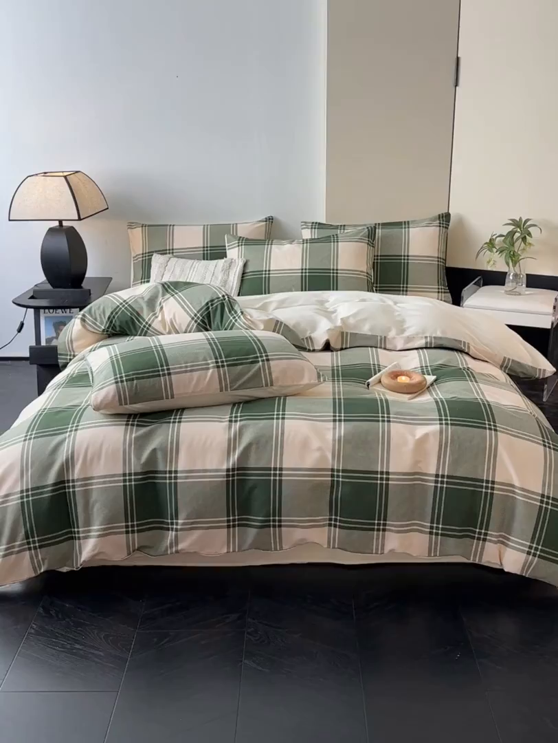 91家纺网 家纺一手货源 找家纺 雅居纺家纺 2025新款简约款全棉磨毛四件套 半山松石