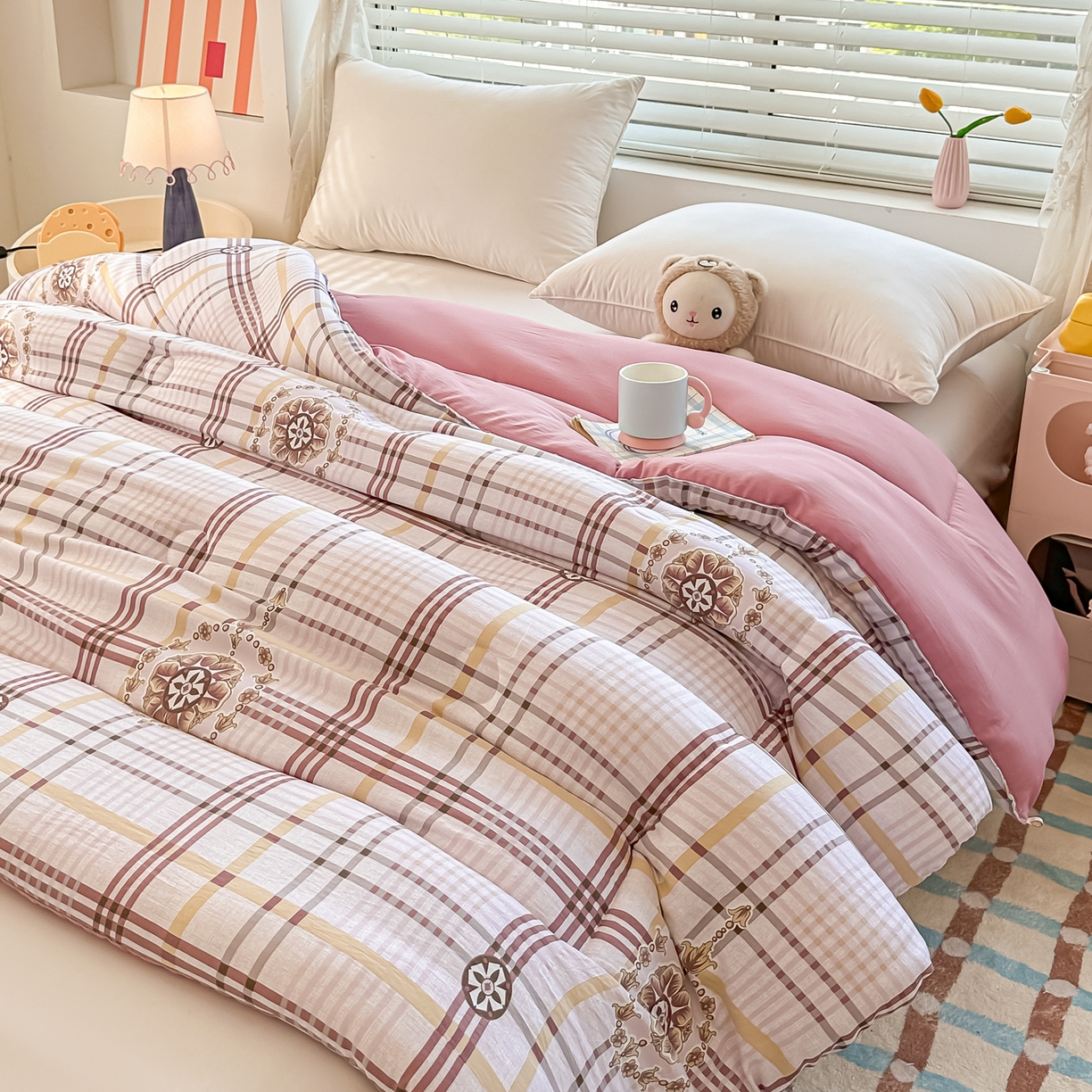 91家纺网 家纺一手货源 找家纺 好欣怡家纺 2025新款A类水洗棉冬被大豆纤维学生四季被子被芯跨境直播（提供买家秀质检报告） 格韵