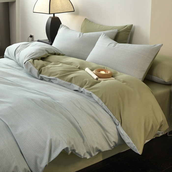 91家纺网 家纺一手货源 找家纺 雅居纺家纺 2025新款简约款全棉磨毛四件套 宁静-绿条